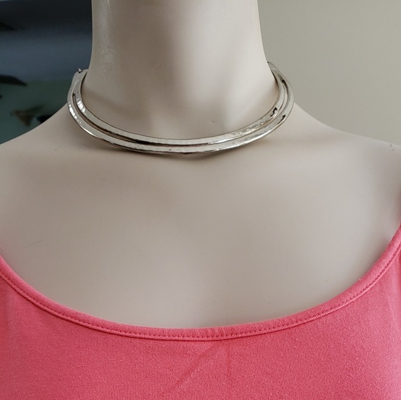 AEO Gold tone Double Hard Collar Choker Necklace
